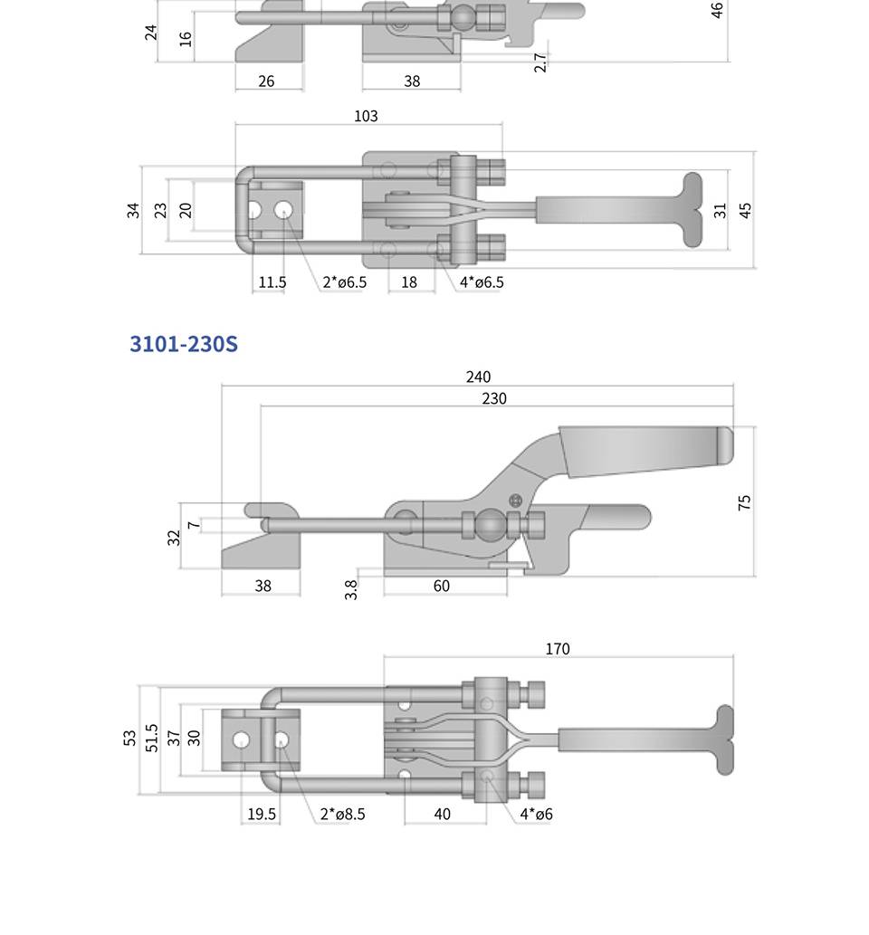 快速夹具搭扣_门闩式夹钳_搭扣锁3101