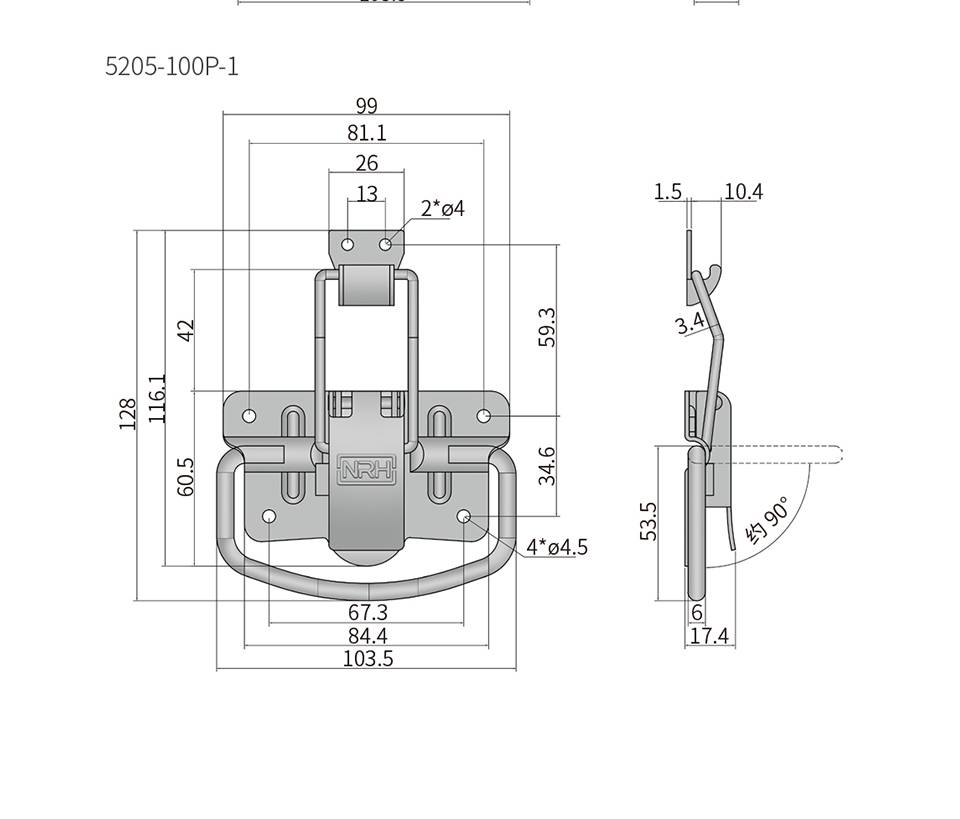 拉手扣_医疗箱拉手扣厂家_仪器箱搭扣锁5205-100P